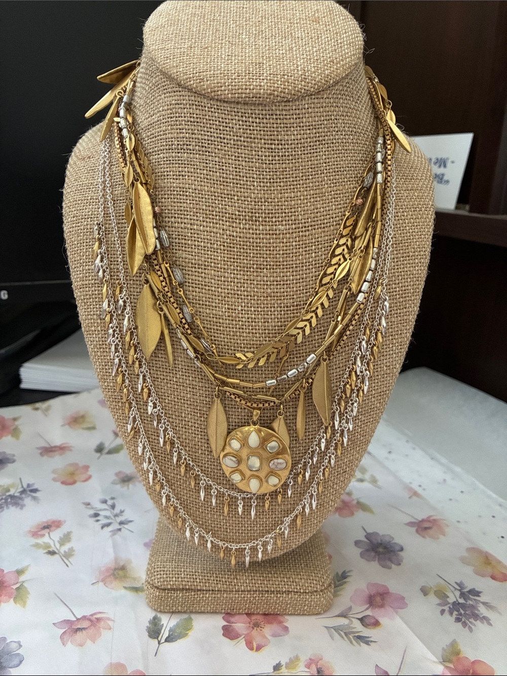 Stella & Dot trio of Layered Gold and silver toned Necklaces